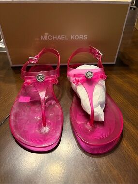 Michael Kors Hot Pink Jelly Thong Sandals with MK Logo